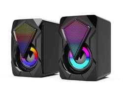 Gloovon® - Luidspreker - RGB Verlichting - 3.5mm Audio Kabel - Luidsprekers voor PC - Plug & Play - Zwart