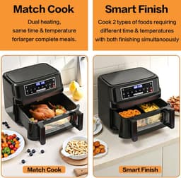 RFWR® Dubbele kamer heteluchtfriteuse 12 liter - 2600 W, 8-in-1 airfryer met touchscreen — thumbnail 6