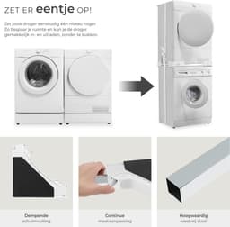 tectake® Tussenstuk Wasmachine en Droger - Verbindingsframe - Universele Wasmachine Stapelkit - Verbindingsset voor Wasdroger met Schuimrubberkussens - Verstelbaar Tussenstuk - Inclusief Spanband — thumbnail 3
