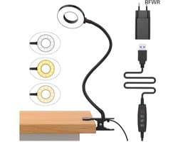RFWR® Leeslamp met 23 LED's en USB-oplader, 3 kleuren en 10 lichtsterktes, ideale bureaulamp voor boeken en werk