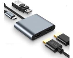 USB C naar Dual HDMI-adapter, 60Hz USB C Hub Multiport-adapter met 100W PD, USB-A, ondersteunt C naar 2 HD Splitter Extended Display, compatibel met Type-C-apparaten (MacOS ondersteunt geen MST)