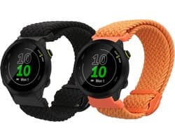 kwmobile Horlogebandjes geschikt voor Garmin Forerunner 55 / Forerunner 165 / 245 / 645 / 570 42mm - 2 x Nylon Smartwatch bandje in zwart / oranje.