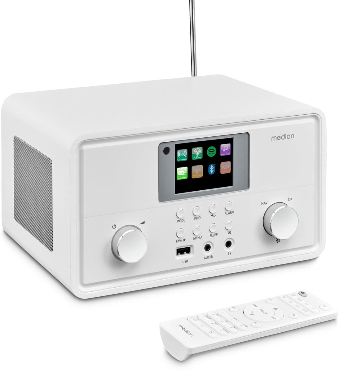 MEDION P85027 Internetradio (DAB Plus, FM-radio, Spotify Connect, WLAN, Bluetooth, Streaming, Equalizer, Kleurenbeeldscherm, USB, AUX, Wekker, Sluimerfunctie, Slaaptimer), MD88069, wit — afbeelding 1