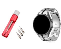 Strap-it Smartwatch band + Toolkit - Stalen Special horlogeband - geschikt voor Samsung Galaxy Watch 7 (40 & 44mm) / Galaxy Watch 6 (Classic) / Galaxy Watch 5 / Galaxy Watch 5 Pro / Galaxy Watch 4 / Galaxy Watch 4 Classic - zilver/zwart