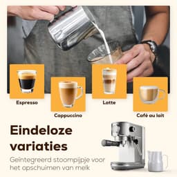 KitchenLove Pistonmachine - RVS Espressomachine - 20 Bar - Handmatig - Met Stoompijpje — thumbnail 2