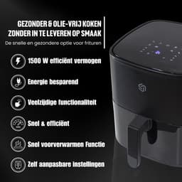 Airfryer 5.5L met Touchscreen – 1500W – 9 Programma’s – Timer & Eigen Instellingen – Heteluchtfriteuse - 80ºC-200ºC – Zwart — thumbnail 3