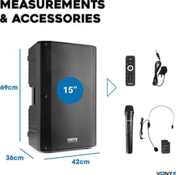 Speaker met Bluetooth - Vonyx VSA700BP - 1000W - Partybox met draadloze microfoon + headset - MP3 - USB — thumbnail 3