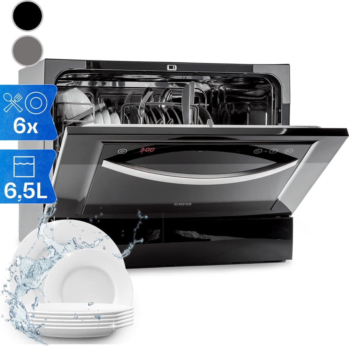 Klarstein Vaatwasser mini- voor 6 couverts, stille UV-vaatwasser, compact met 7 wasprogramma's, kleine tafelvaatwasser voor thuis, kantoor, camping, mini-vaatwasser met wateraansluiting - Vaatwasmachine - 6 Maatgedekken 50 cm 1380W - voor Keuken — afbeelding 1