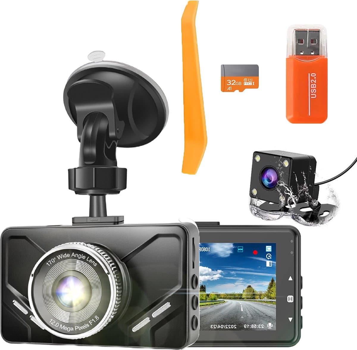 MKSS® Dual Dashcam - Dashcam voor Auto - Dashcams - Full HD - Zwart — afbeelding 1