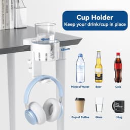 Bureau organizer - 5 in 1 klem roterende hoofdtelefoon hanger - verwijderbare controller houder - bekerhouder - desktop opslag - wit — thumbnail 2