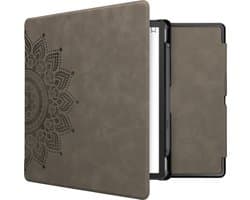 kwmobile e-reader hoesje geschikt voor Amazon Kindle Scribe (2022/2024) hoes - Ereader flip case met standaard - Kunstleren e reader cover - Opkomende Zon design in grijs