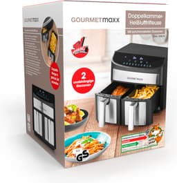 GOURMETmaxx Dubbelkamer Airfryer 2x 3,5L - Roestvrij staal | Airfryer Oven met synchroon-kookzones, timerfunctie & touchdisplay | energiezuinig frituren | 10 programma's | 2400 watt | heteluchtoven — thumbnail 6