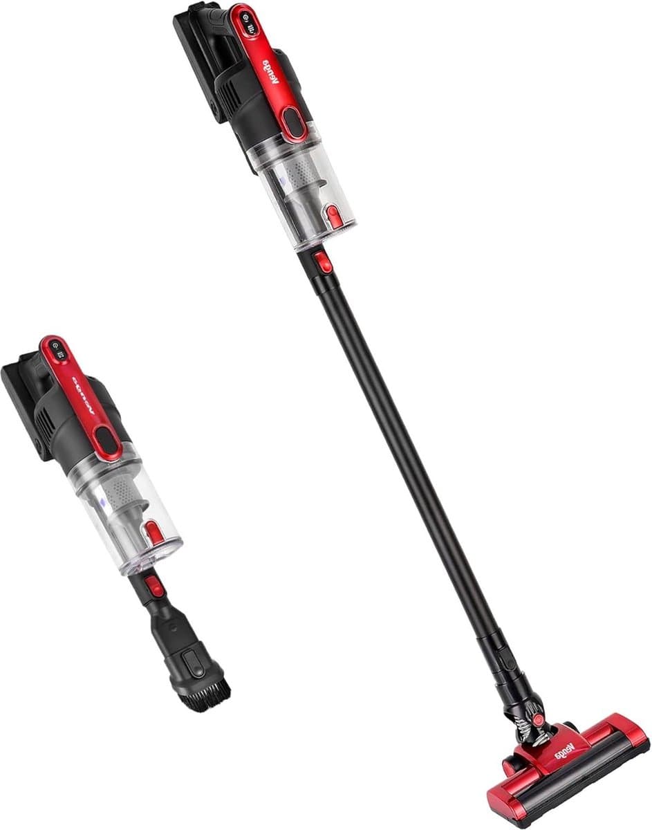 Draadloze Steel- en Handstofzuiger - Zakloos - Roterende Borstel - 12 kPa - 2000 mAh - Rood/Zwart — afbeelding 1