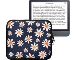 kwmobile Universele Cover voor eReader - Neopreen hoesje Madeliefjes design blauw / wit / geel -