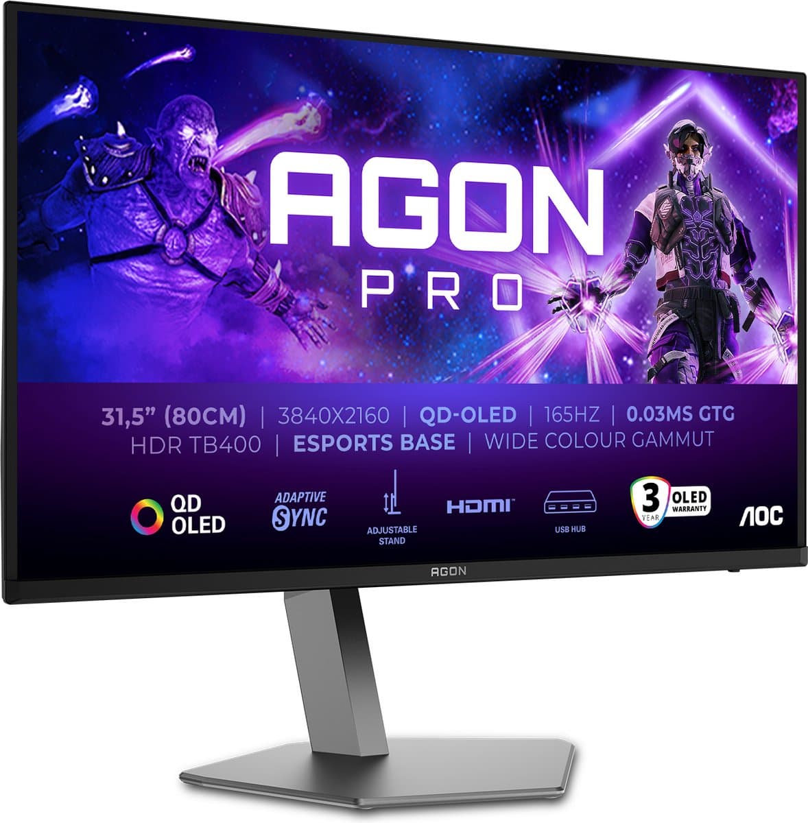 AOC AGON PRO AG326UD - 4K OLED Gaming Monitor - HDR400 - USB-hub - 165Hz - 32 inch — afbeelding 1