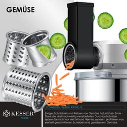 KESSER® 3 in 1 Keukenmachine Foodprocessor - Keukenmixer - Keukenrobotor K-KM 3000 met Kneder Multifunctionele Mixer 5,5 L Kom met 3 Menggereedschappen 1,5 L Sapcentrifuge Worstset Pasta & Koekjesvormen - Zilver — thumbnail 3