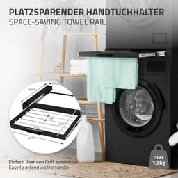 Tussenstuk voor wasmachine en droger – Universeel tussenbouwframe met verlengbare waslijn 60,5x54,5 cm in zwart ML design — thumbnail 5