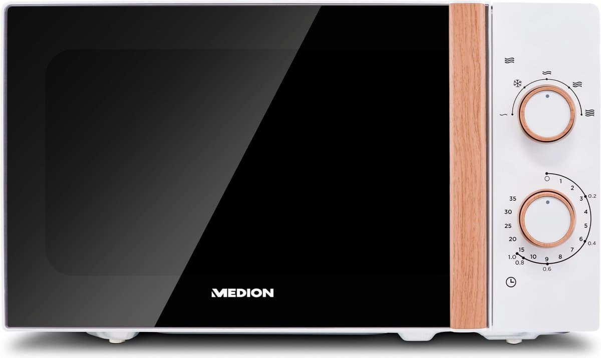 MEDION Magnetron (houtlook, 20 liter, 700 watt, spiegelende deur, 5 vermogensstanden, ontdooifunctie, timer, MD10596) wit — afbeelding 1