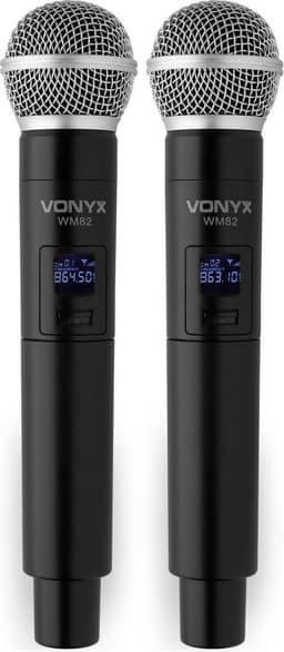 Draadloze microfoon - Vonyx WM82 draadloze microfoonset UHF met twee handmicrofoons — thumbnail 3