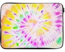 Laptophoes 13 inch - Zomer - Tie dye - Geel - Laptop sleeve - Binnenmaat 32x22,5 cm - Zwarte achterkant