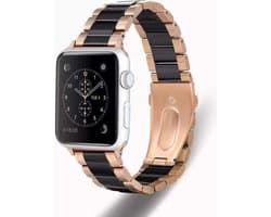 Stalen Smartwatch bandje - Geschikt voor Apple Watch keramiek stalen band - rosé goud/zwart - Strap-it Horlogeband / Polsband / Armband - maat: 38 / 40 / 41 / 42mm