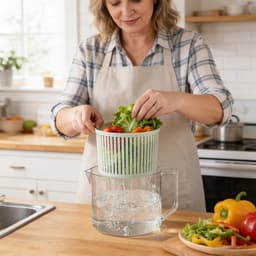 Fruit Wasmachine - Groente Spinner - Salade Bereiden - Hand Crank Bediening - 23.5 x 19.5 cm - Meerkleurig — thumbnail 5