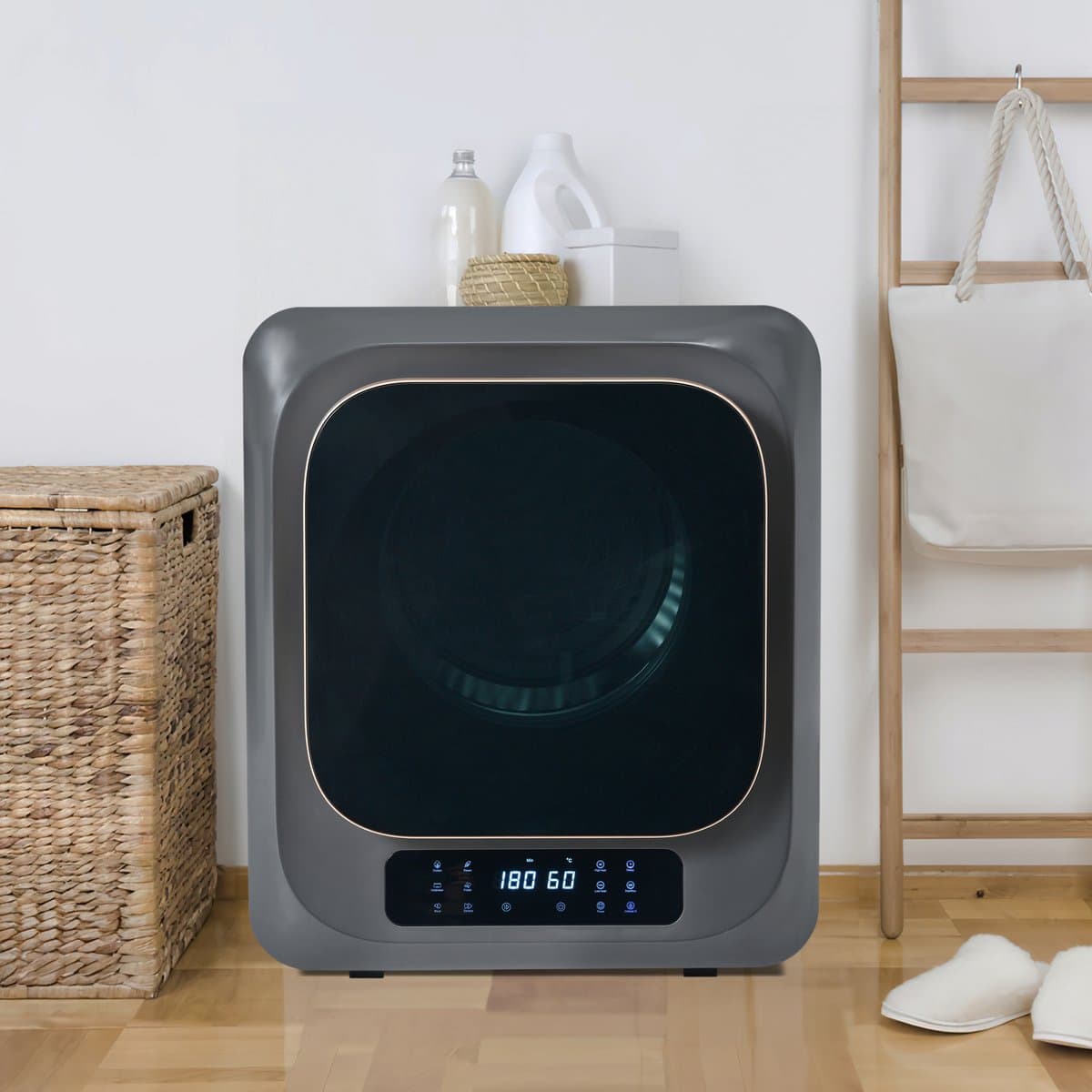 Re-purelife® Compacte Wasdroger met UV-Desinfectie - 6 Programma's - 3-4 kg Capaciteit - Geschikt voor Opbouw of Opstelling - Stille Werking & Helder LED-Display - Grijs — afbeelding 1