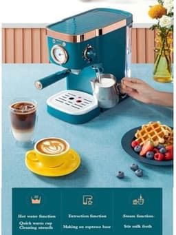 Halfautomaat Koffiezetapparaat - Espressomachine Stoomfunctie - Cappuccino Latte Maken - 20 Bar Druk - 1.2 Liter Reservoir - Groen — thumbnail 3