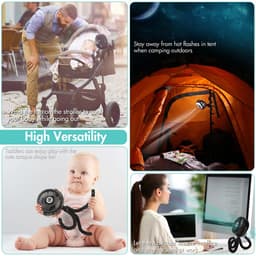 Kraftverdia® kinderwagenventilator, Draagbare oplaadbare ventilator, autostoeltjes clip-on ventilator ultrastil 360° draaibaar persoonlijke USB-bureauventilator voor auto/kinderwagen/fiets/camping/BBQ/gym — thumbnail 4