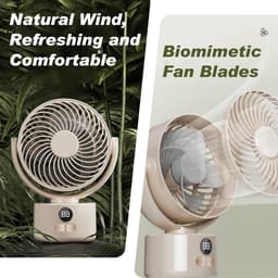 VHV - Ventilator - Tafelventilator - Mini ventilator - Oplaadbare bureauventilator - Stille tafelventilator - Met USB-aansluiting - Kleine ventilator voor de slaapkamer - Oscillerende - Voor langdurig gebruik - Beige — thumbnail 3