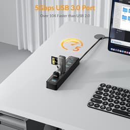 USB 3.0 Hub - USB Hub Extender - Computer Uitbreiding - Zeven Poorten - 1 Meter Kabel - Zwart — thumbnail 3