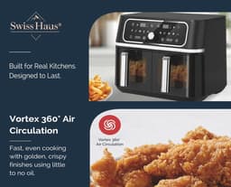 Swiss Haus® AF2309 Dubbele Airfryer XXL - 9L (2x4.5L) – 3100W – Met Kijkvenster – PFAS-vrij – Sync & Match Cook – 10 Programma’s – Heteluchtfriteuse – Zwart — thumbnail 4