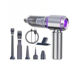 Weelora Mini Stofzuiger - Kleine Stofzuiger - Mini Stofzuiger Draadloos - Compacte Stofzuiger - Auto Stofzuiger - 4-in-1 - Draagbaar En Draadloos - Perslucht - Hand Held - 13000Pa - Kleur Licht Grijs