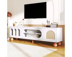 TV-kast - Lowboard Media Console - Opbergen Entertainment - Innovatieve Deuren - 170 cm - Wit Houtkleur