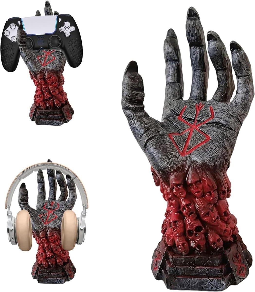 Stijlvolle Stand voor Hoofdtelefoon en Controller in Rood/Zwart Gradient Hars - Perfect voor PS5 en Xbox, Gamer Decoratie — afbeelding 1