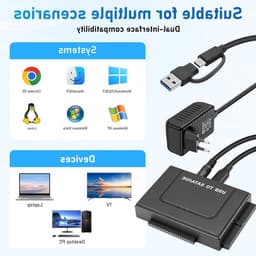 Hard Drive Adapter 6Gbps USB 3.1 naar IDE/SATA voor 2.5/3.5 inch HDD - Converter met 12V/2A Voeding en SATA Kabel voor Windows 11/10/8/7/XP/Vista — thumbnail 3