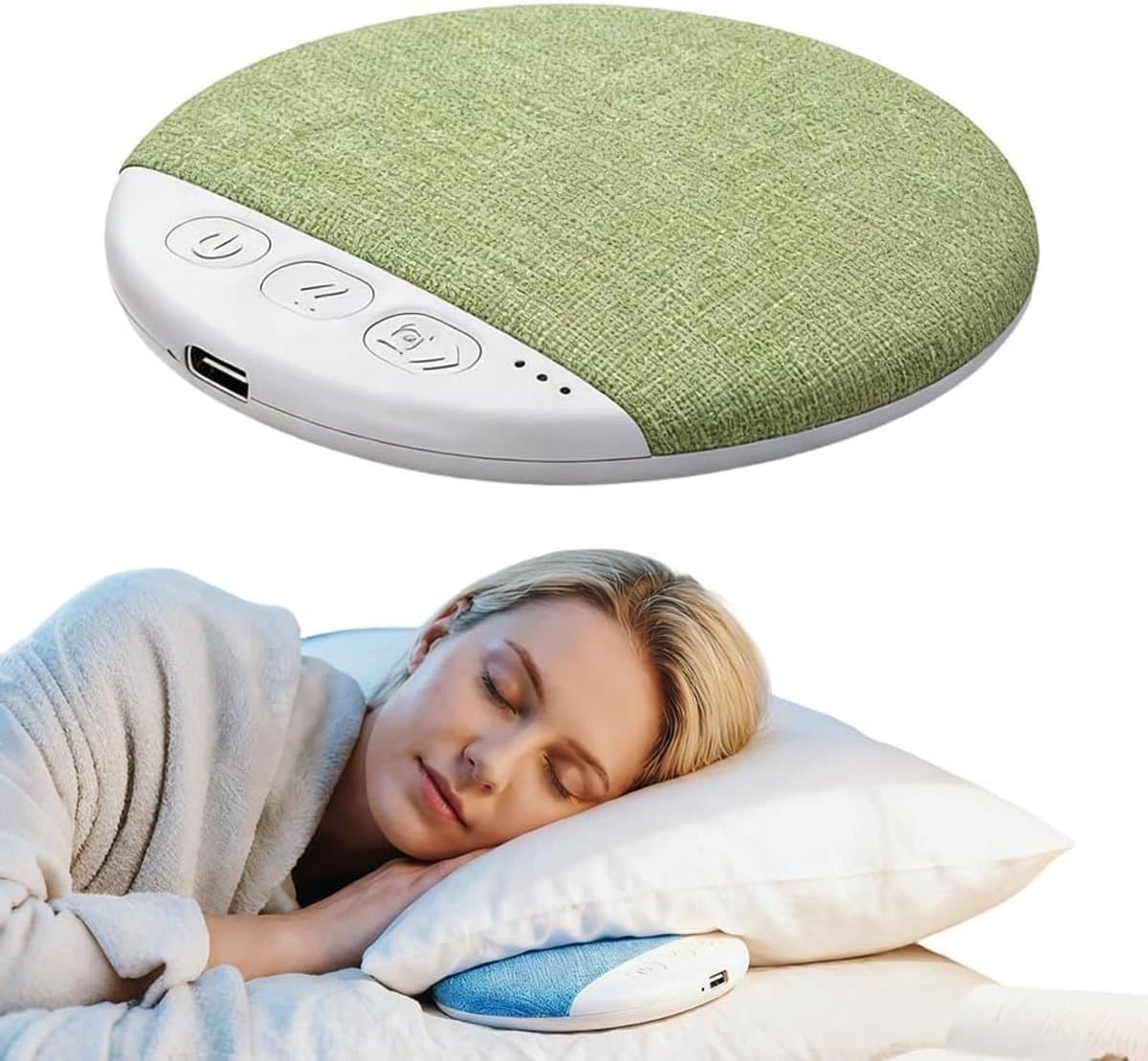 longziming - Slaapkussenluidspreker - Draagbare Kussen Speaker Mini - Onder Het Kussen Bone Sound Speaker Met Timer Voor Slaap Ondersteuning - Groen — afbeelding 1