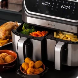 Heteluchtfriteuse Dubbele Mand - Airfryer XL - Gezond Koken - 11 Programma's - 9 Liter - Bruin — thumbnail 2
