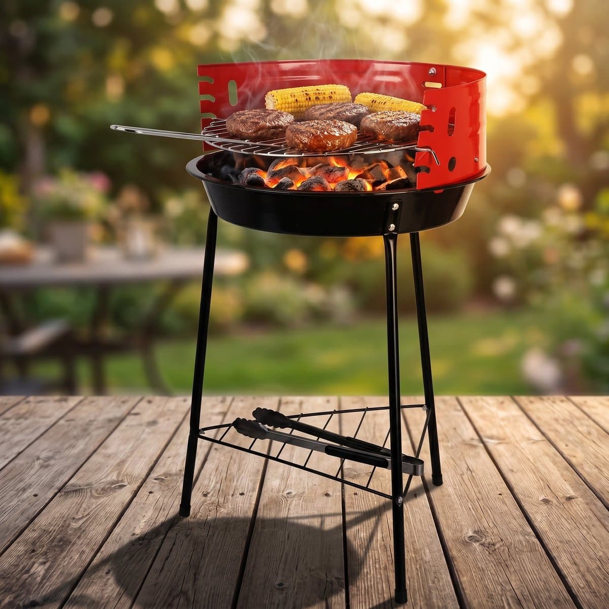 Lomera Houtskoolbarbecue - Barbecue op Poten - Staande Barbecue met Windscherm - Verstelbare Grill - Houtskool BBQ - Ronde Barbecue - Houtskoolgrill voor Tuin - Tuin Barbecue - Houtskool Barbecue - Grillrooster - BBQ — afbeelding 1