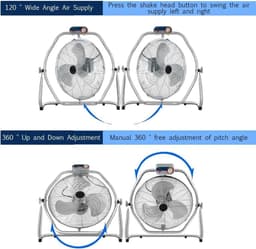 Industriële Vloerventilator - Hoge Snelheid - Ruimte Koeling - Instelbare Kantelkop - 16 inch - Zwart — thumbnail 5