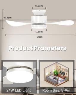 Plafondventilator met - Licht en Afstandsbediening - Comfort Verhogend - Stille DC Motor - 28 Inch - Wit — thumbnail 4