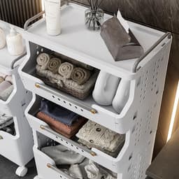 Wasmand Sorteerder - Kleding Opslag - Huishoudelijk Organiseren - Vier Vakken - 41.5 x 29.7 cm - Wit Grijs — thumbnail 3