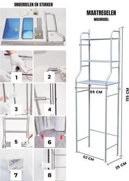 KAD® Wasmachine Ombouw - Wasmachine Kast - Wasmachine Meubel - Zilver - 25cm x 65cm x 160cm — thumbnail 2