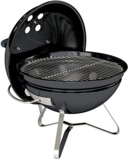 Premie Houtskool Barbecue - Smoker Barbecue - Draagbare Houtskoolgrill - met Deksel, Handvat & Verstelbare Ventilatiesleuven - BBQ voor Kamperen, Buiten, Tuin - 41 x 41 x 44 cm - Zwart — thumbnail 1