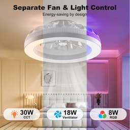 Plafondventilator met RGB Verlichting - Dimbaar - 6 Standen - Ventilator - Keuken Lamp - Woonkamer Lamp - Moderne Lamp - 48 W — thumbnail 4