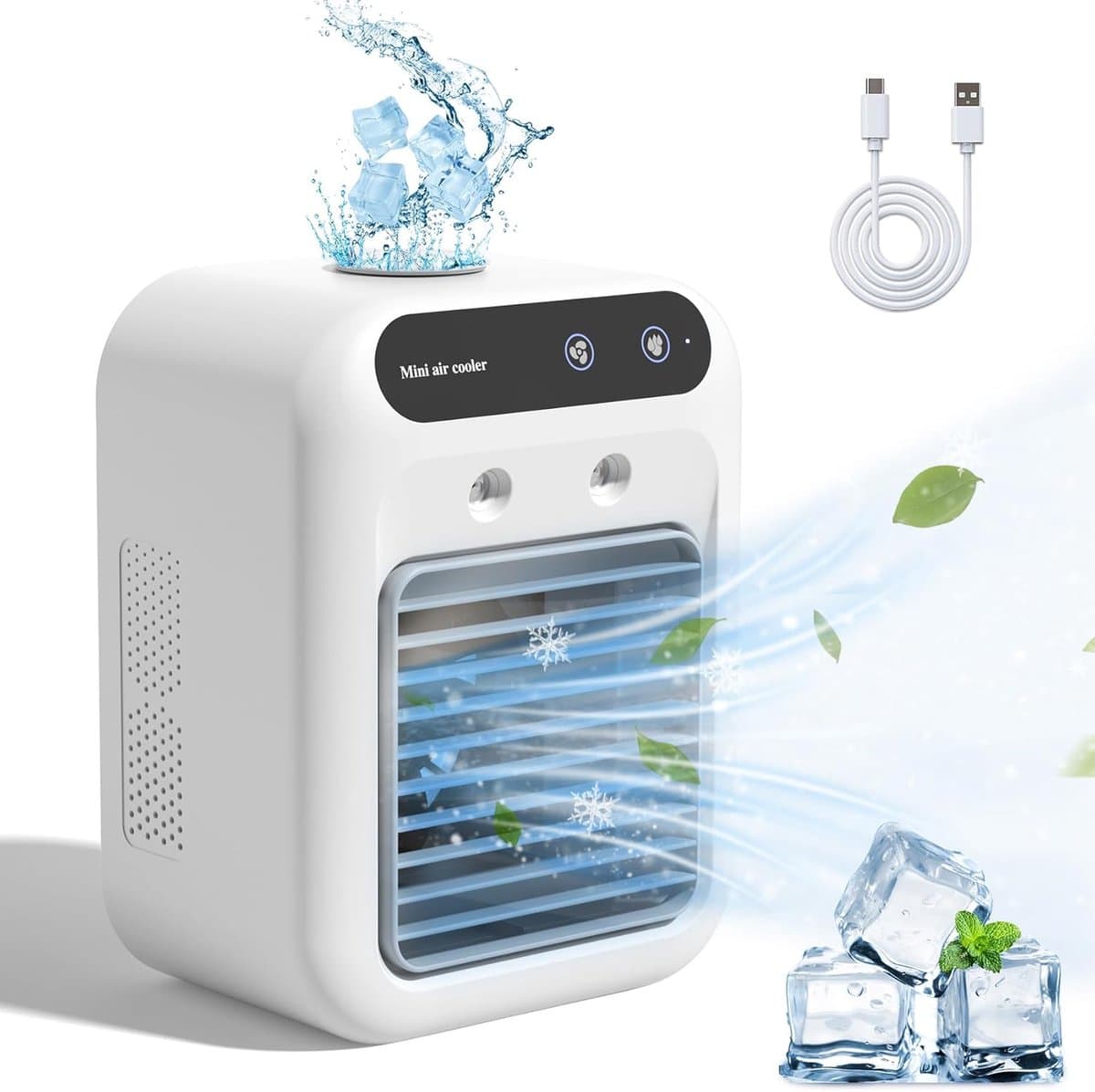 Luchtkoeler - Mini Aircooler Met Verneveling - Draagbare USB Tafelventilator Zonder Digitaal Display - Type-C - 16,4 x 11,8 x 21,4 cm — afbeelding 1
