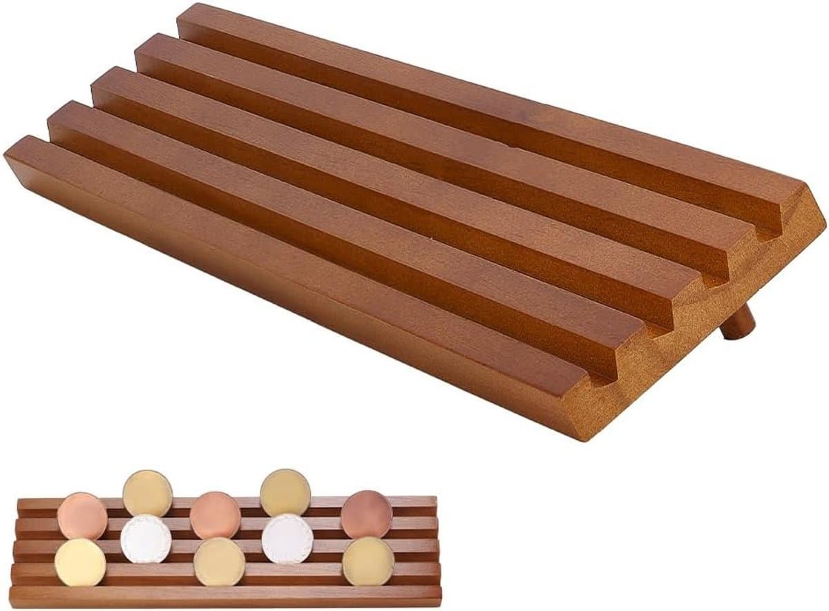 Houten Challenge Coin Display Houder voor Verzamelmunten, 4 Rijen, Militair en Army Coin Rack, Ideaal voor Bureau en Collectie, 32.5 x 9 x 5.5cm — afbeelding 1