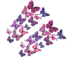 3D Vlinder Magneten voor Muurdecoratie - 24 Stuks Drie-Dimensionale Wandstickers voor Koelkast en Thuisdecoratie in Paars