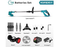 D&A Elektrische grasmaaier - Accu grasmaaier - Elektrische grastrimmer - Elektrische grasmaaier met accu - Inclusief 1 accu