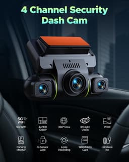 Dash Cam Auto - Auto Camera - Veilig Rijden - 4 Kanaals Opname - 360 Graden - Zwart — thumbnail 2